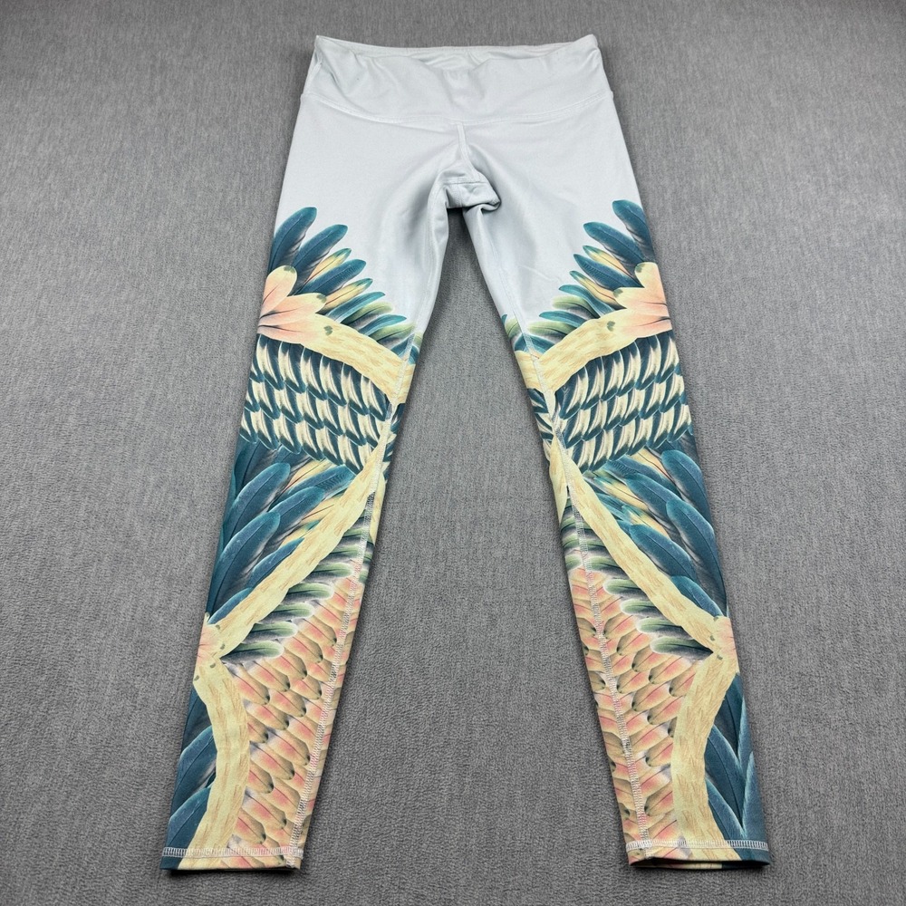 Alo Yoga Leggings Women Small Green Gypset Goddess Airbrush 29" Tropical Feather